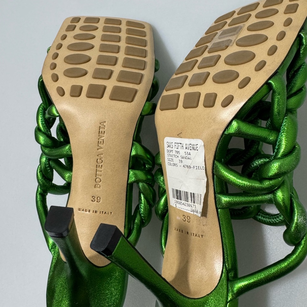 Bottega Veneta Stretch Sandals Knotted Leather Green Metallic Women EU 39/US 9 - Picture 6 of 8